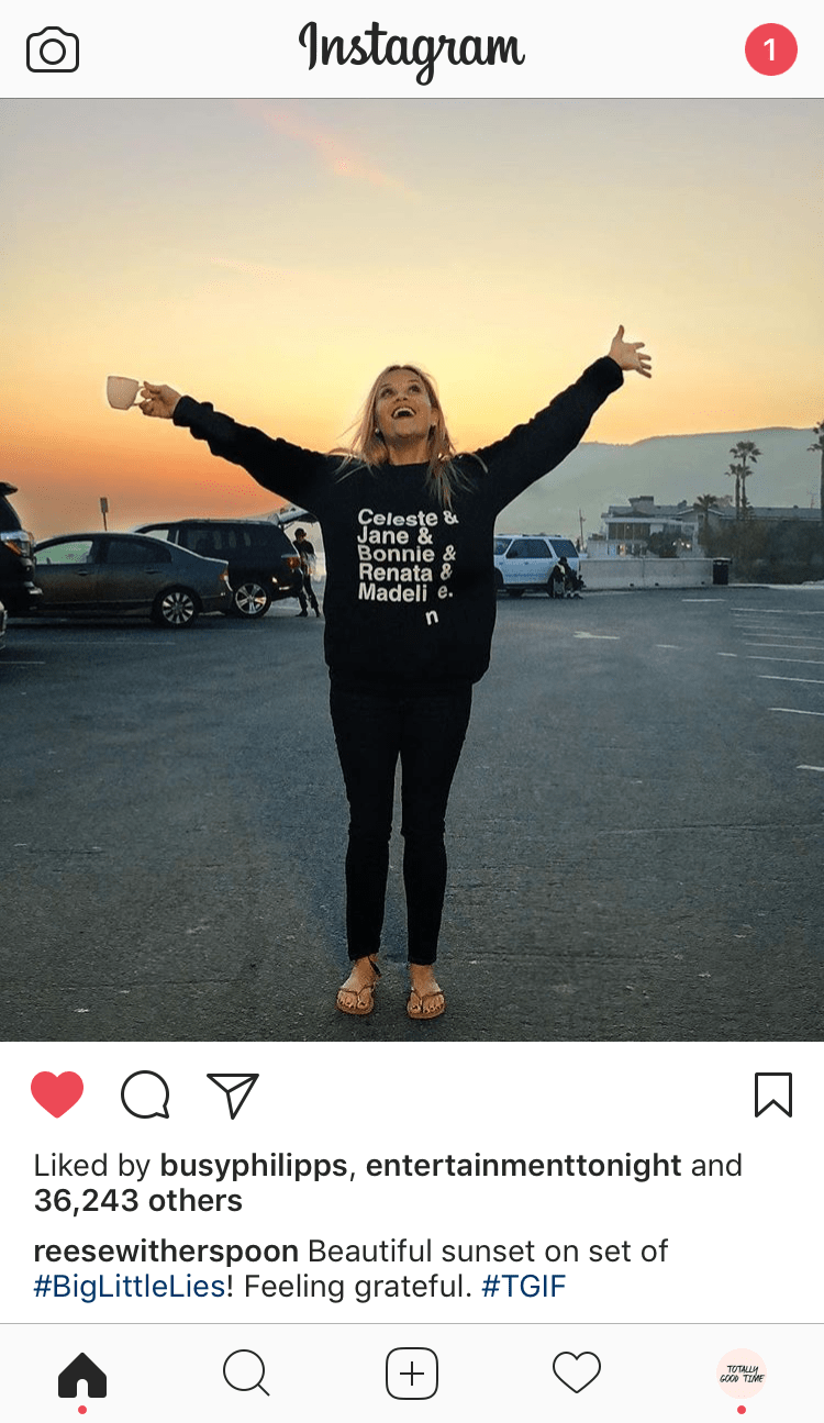 Reese Witherspoon Wears Big Little Lies Sweatshirt - Totally Good Time